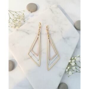 Golden Time Three-Tone Gold Plated Triangle Earrings.